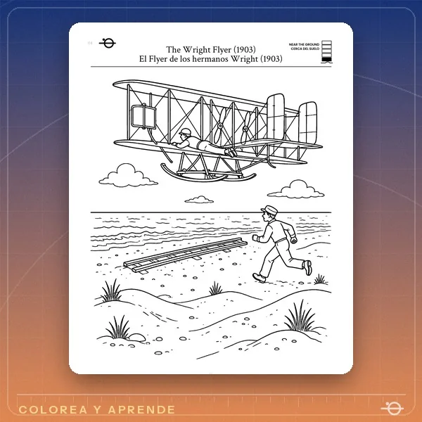 Página para colorear de Aviones El Flyer de los Wright