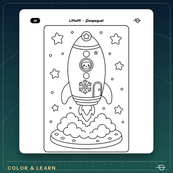 Coloring page from A Space Mission to the Moon and Mars Liftoff