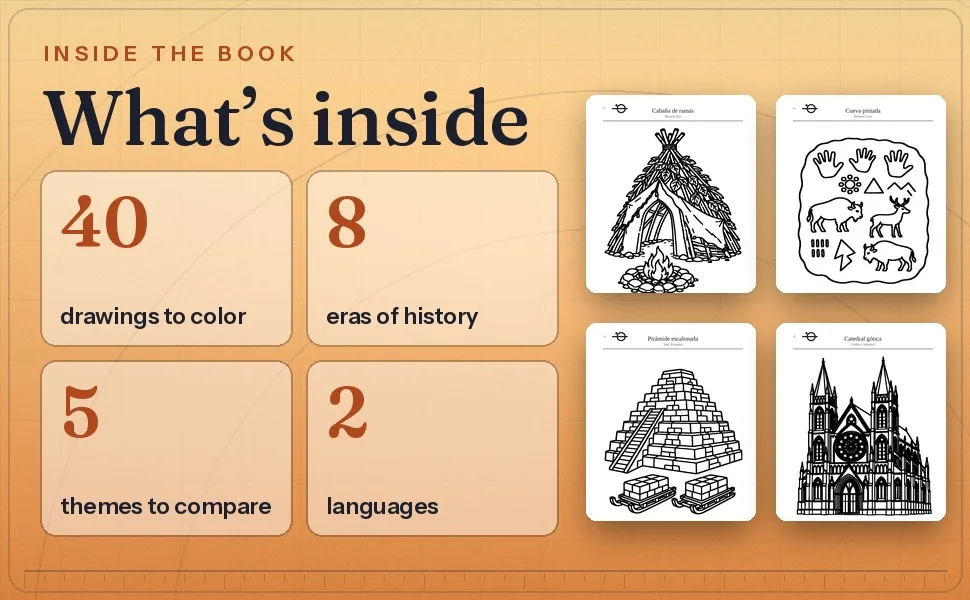 From Past to Future facts 40 drawings eight eras five themes two languages sample pages