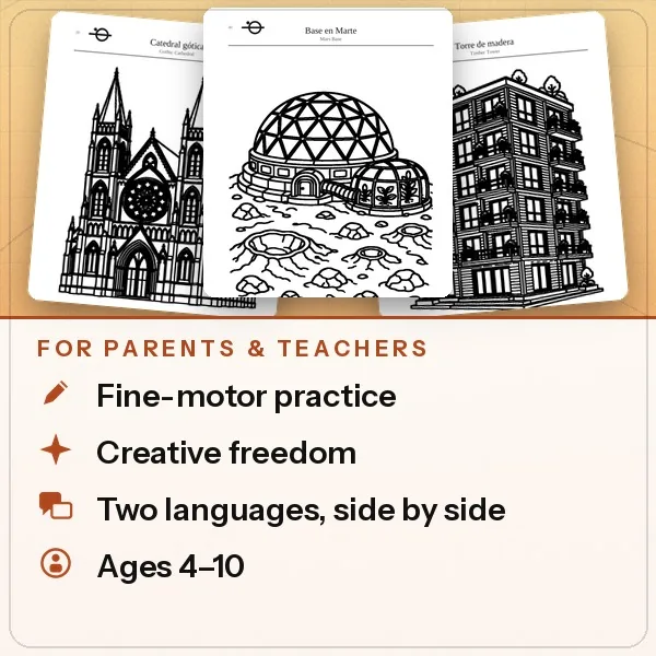 Sample pages with benefits for parents and teachers and ages four to ten