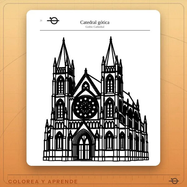 Página para colorear de Del pasado al futuro Catedral gótica