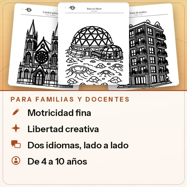 Páginas de muestra con beneficios para familias y docentes de cuatro a diez años