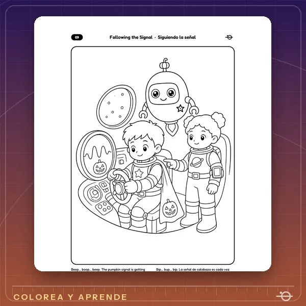 Página para colorear de El misterio del Planeta Calabaza Siguiendo la señal