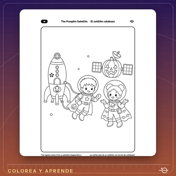 Página para colorear de El misterio del Planeta Calabaza El satélite calabaza