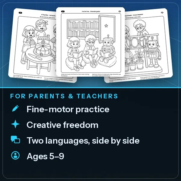 Sample pages of Money Adventure with benefits for parents and teachers and ages five to nine