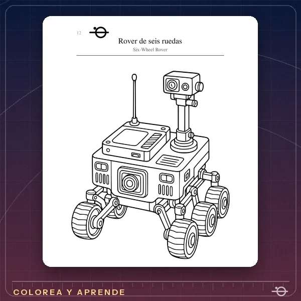 Página para colorear de Cohetes y Espacio para Colorear Rover de seis ruedas