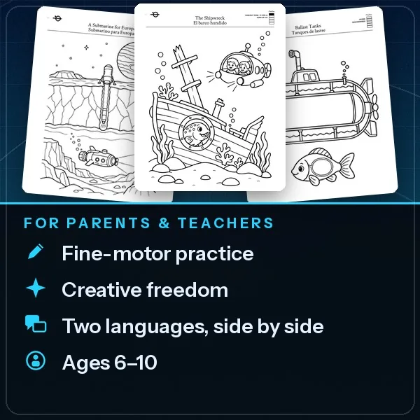 Sample pages of Submarines with benefits for parents and teachers and ages six to ten