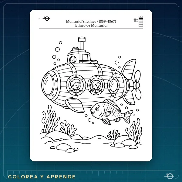 Página para colorear de Submarinos El Ictíneo de Monturiol