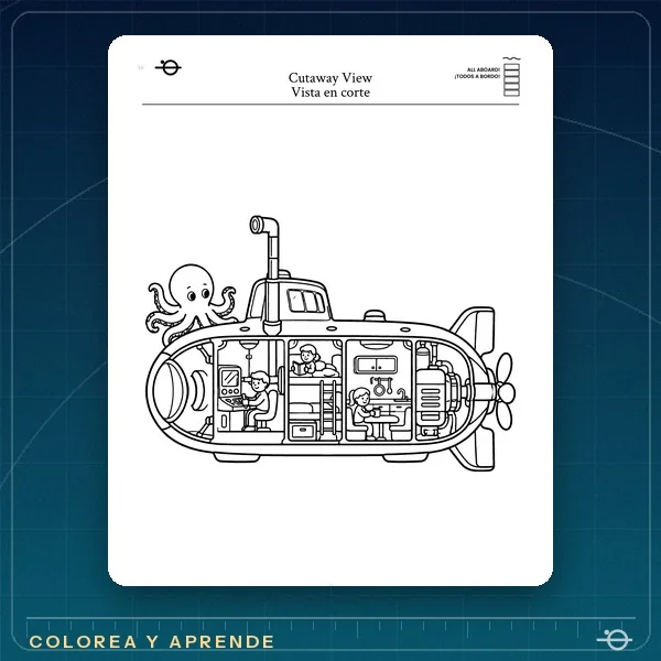 Página para colorear de Submarinos Por dentro de un submarino