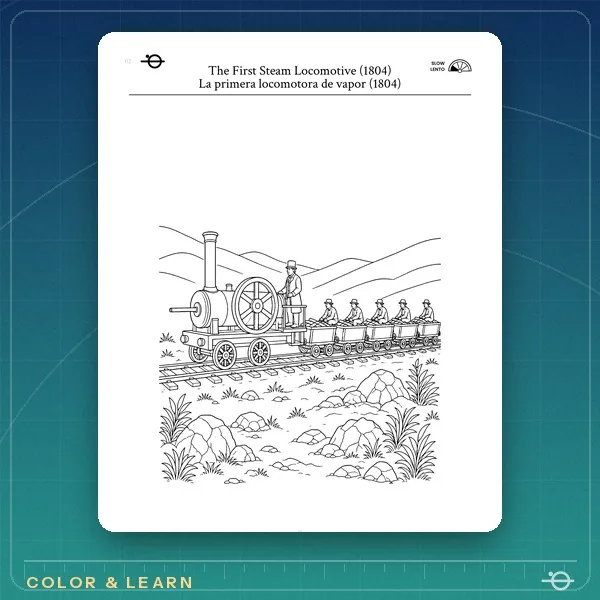 Coloring page from Trains The First Steam Locomotive