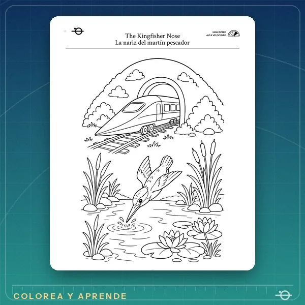 Página para colorear de Trenes La nariz del martín pescador