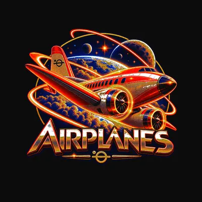 Design “Airplanes (Badge)” on a black T-shirt
