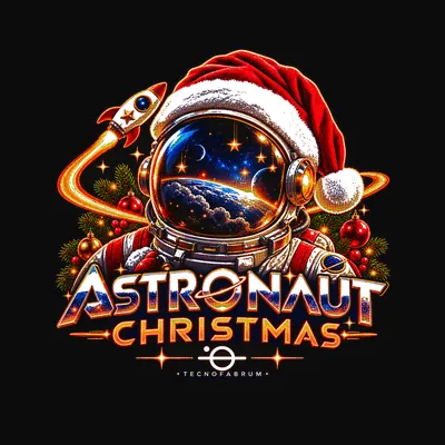 Design “Astronaut Christmas (Badge)” on a black T-shirt