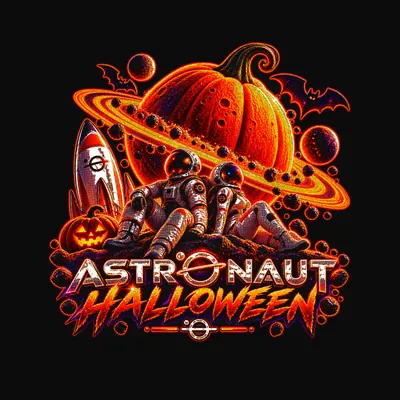Design “Astronaut Halloween (Badge)” on a black T-shirt