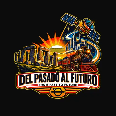 Design “Del Pasado Al Futuro (Badge)” on a black T-shirt