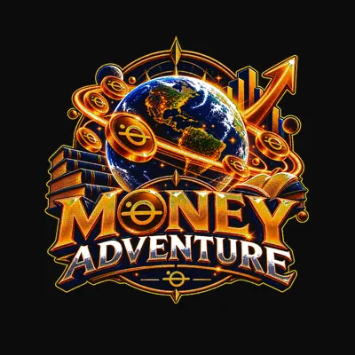 Design “Money Adventure (Badge)” on a black T-shirt