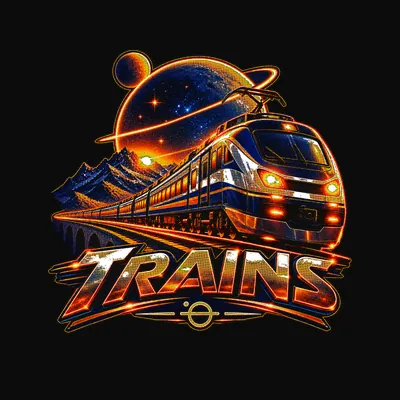 Design “Trains (Badge)” on a black T-shirt