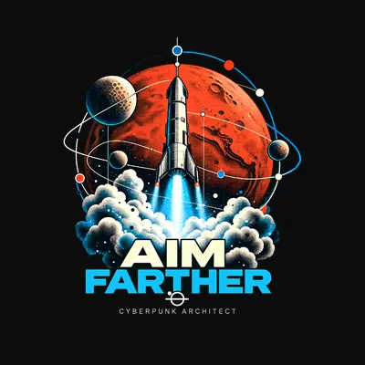 Design “Aim Farther” on a black T-shirt