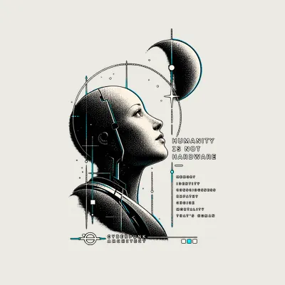 Design “Humanity Is Not Hardware” on a white T-shirt
