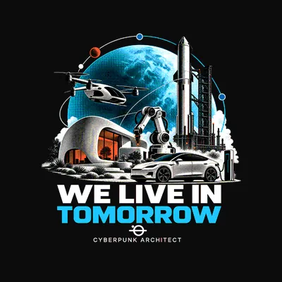 Design “We Live in Tomorrow” on a black T-shirt