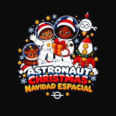 Design “Astronaut Christmas (EN + ES)” on a black T-shirt