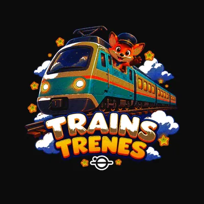 Design “Trains (EN + ES)” on a black T-shirt