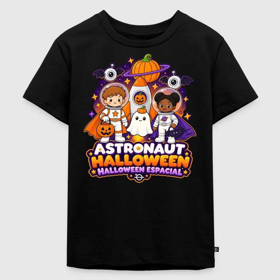 Black Astronaut Halloween Kids T-shirt by TECNOFABRUM with the design printed mid-chest