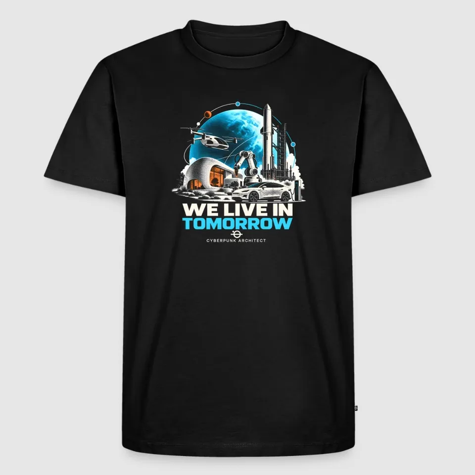 Black We Live in Tomorrow T-shirt by TECNOFABRUM